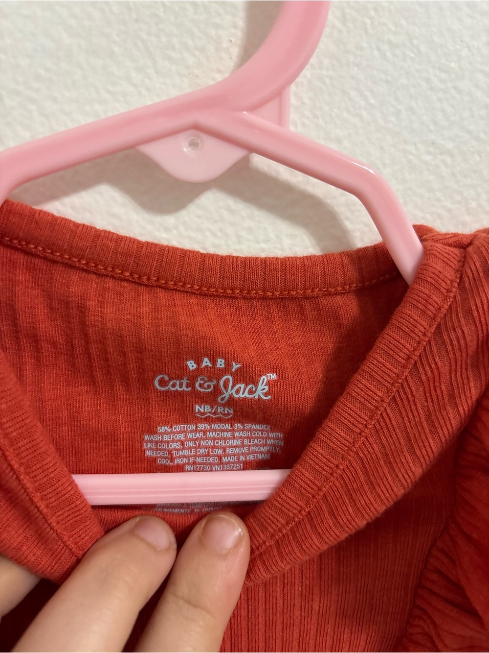 Cat & Jack Rust Ribbed Ruffle Long-Sleeve One-Piece - Picture 2 of 3